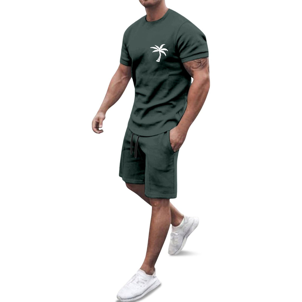 Générique Men's 2-Piece Set Shorts and T-Shirt Cotton Summer Casual Fashion Sport Breathable Tracksuit Outfit Casual Beach Holiday Vintage A143