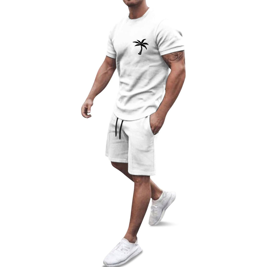 Générique Men's 2-Piece Set Shorts and T-Shirt Cotton Summer Casual Fashion Sport Breathable Tracksuit Outfit Casual Beach Holiday Vintage A143