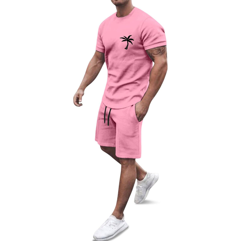 Générique Men's 2-Piece Set Shorts and T-Shirt Cotton Summer Casual Fashion Sport Breathable Tracksuit Outfit Casual Beach Holiday Vintage A143