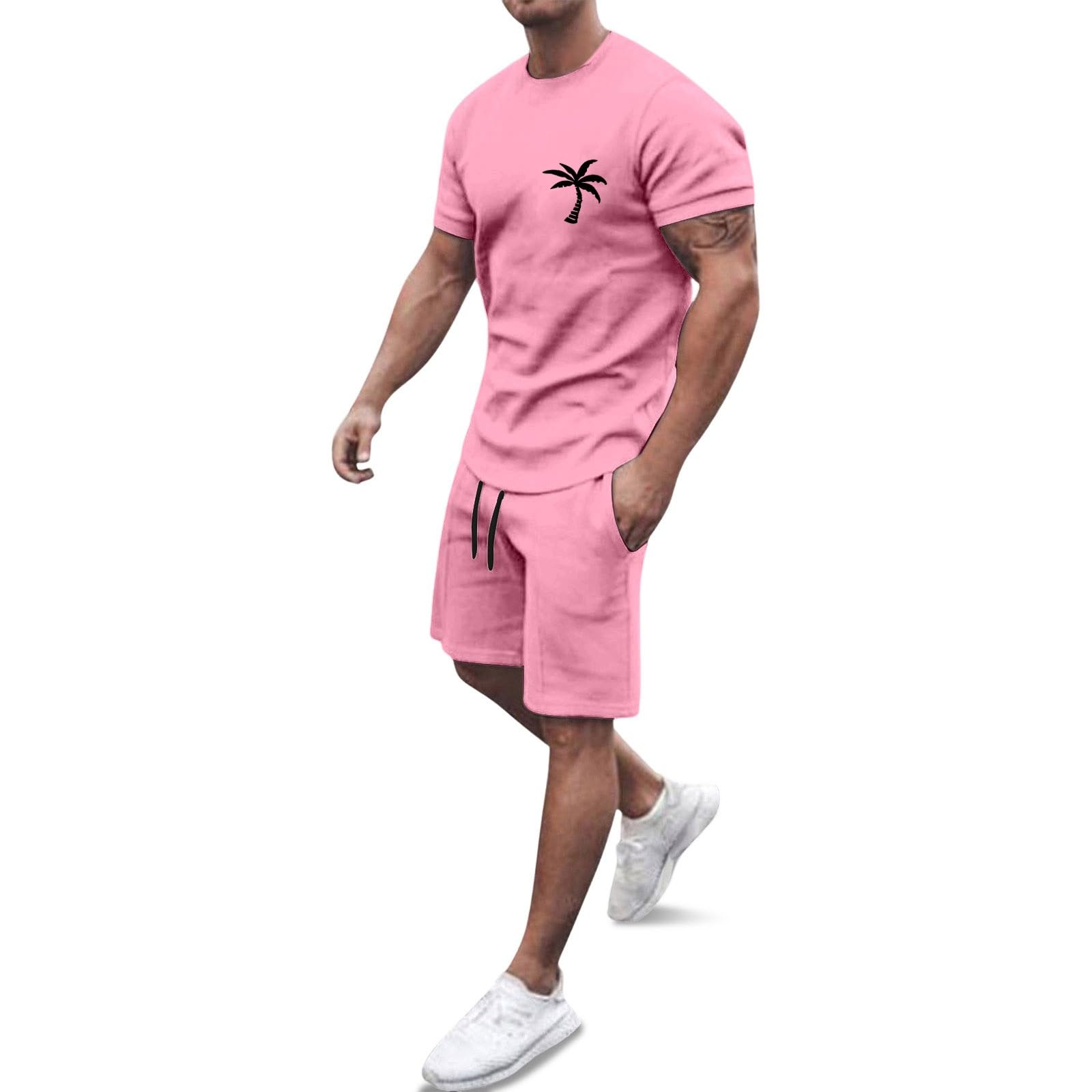 Générique Men's 2-Piece Set Shorts and T-Shirt Cotton Summer Casual Fashion Sport Breathable Tracksuit Outfit Casual Beach Holiday Vintage A143