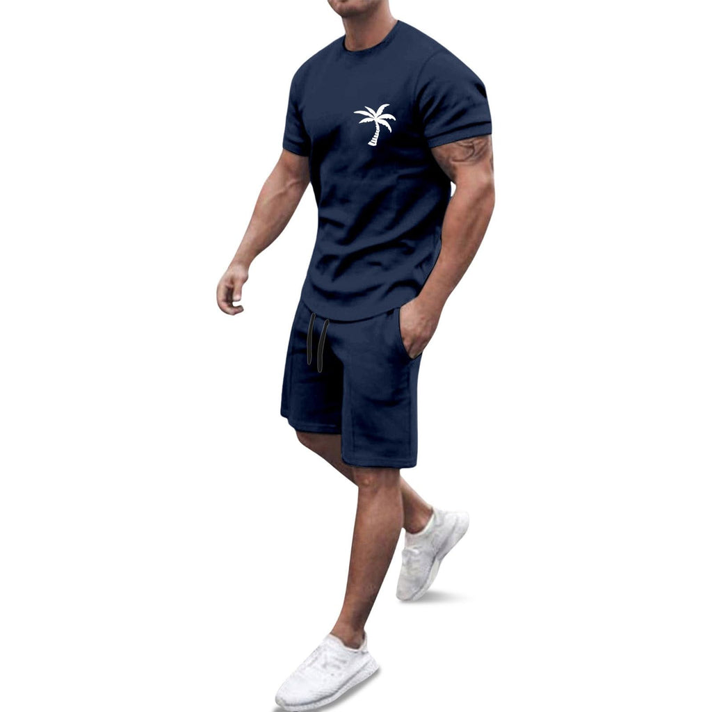Générique Men's 2-Piece Set Shorts and T-Shirt Cotton Summer Casual Fashion Sport Breathable Tracksuit Outfit Casual Beach Holiday Vintage A143