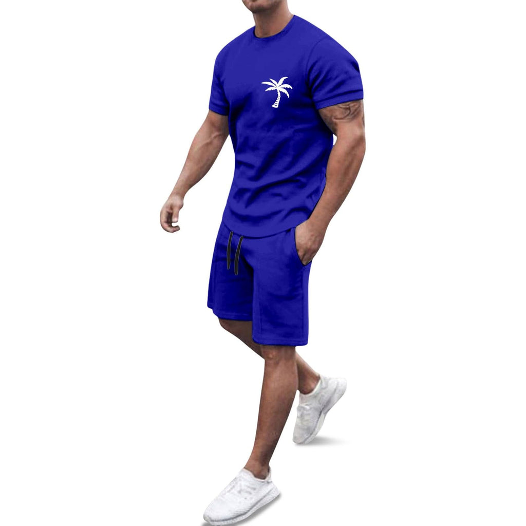 Générique Men's 2-Piece Set Shorts and T-Shirt Cotton Summer Casual Fashion Sport Breathable Tracksuit Outfit Casual Beach Holiday Vintage A143