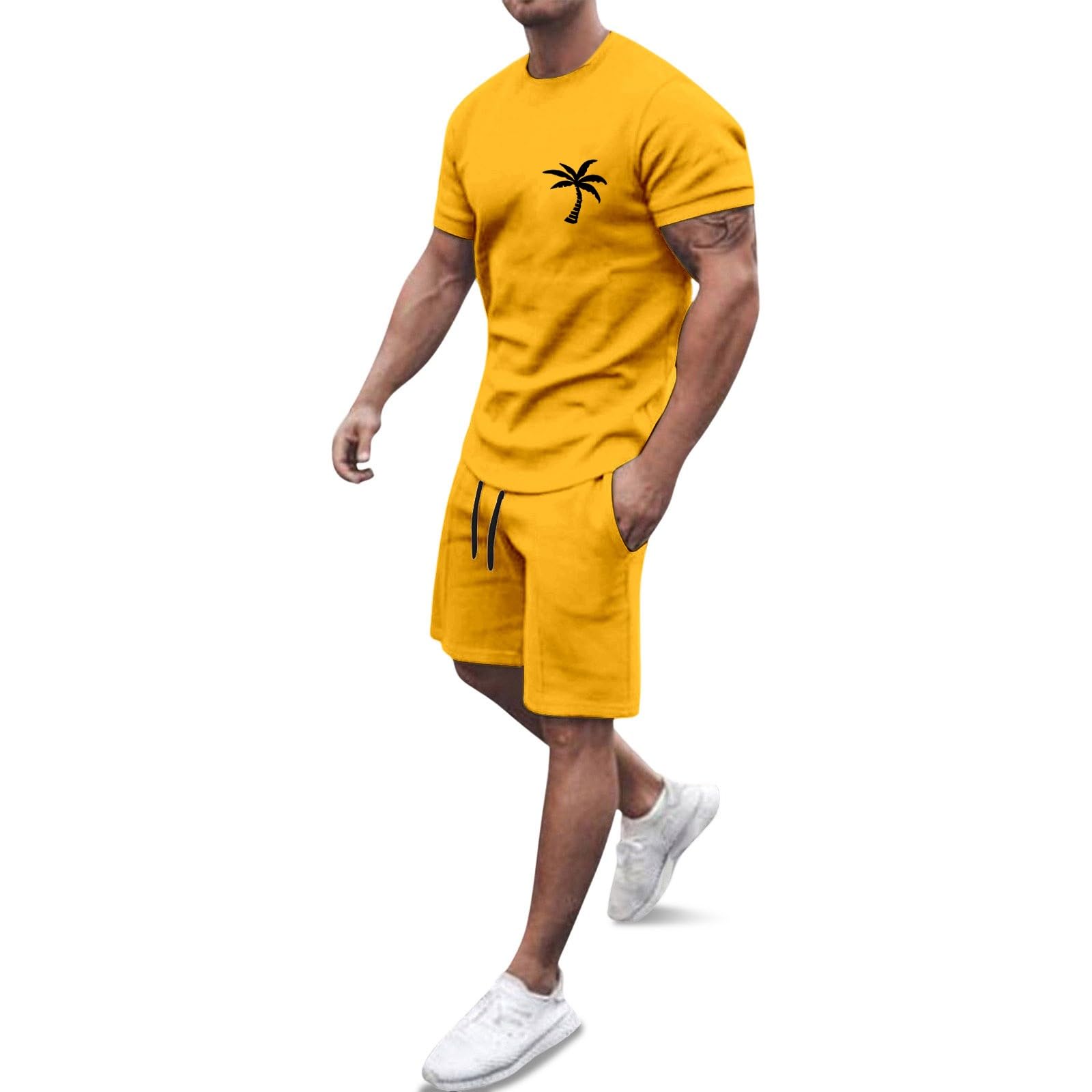 Générique Men's 2-Piece Set Shorts and T-Shirt Cotton Summer Casual Fashion Sport Breathable Tracksuit Outfit Casual Beach Holiday Vintage A143
