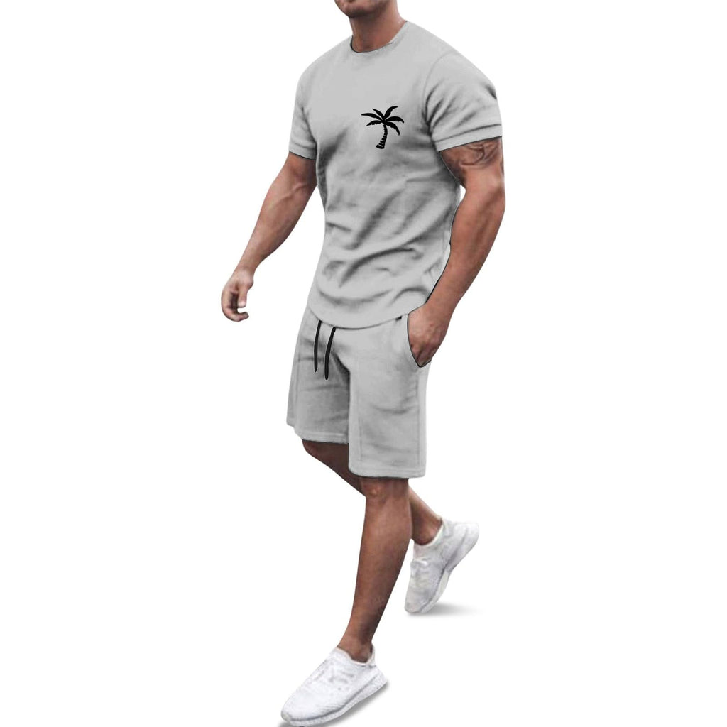 Générique Men's 2-Piece Set Shorts and T-Shirt Cotton Summer Casual Fashion Sport Breathable Tracksuit Outfit Casual Beach Holiday Vintage A143