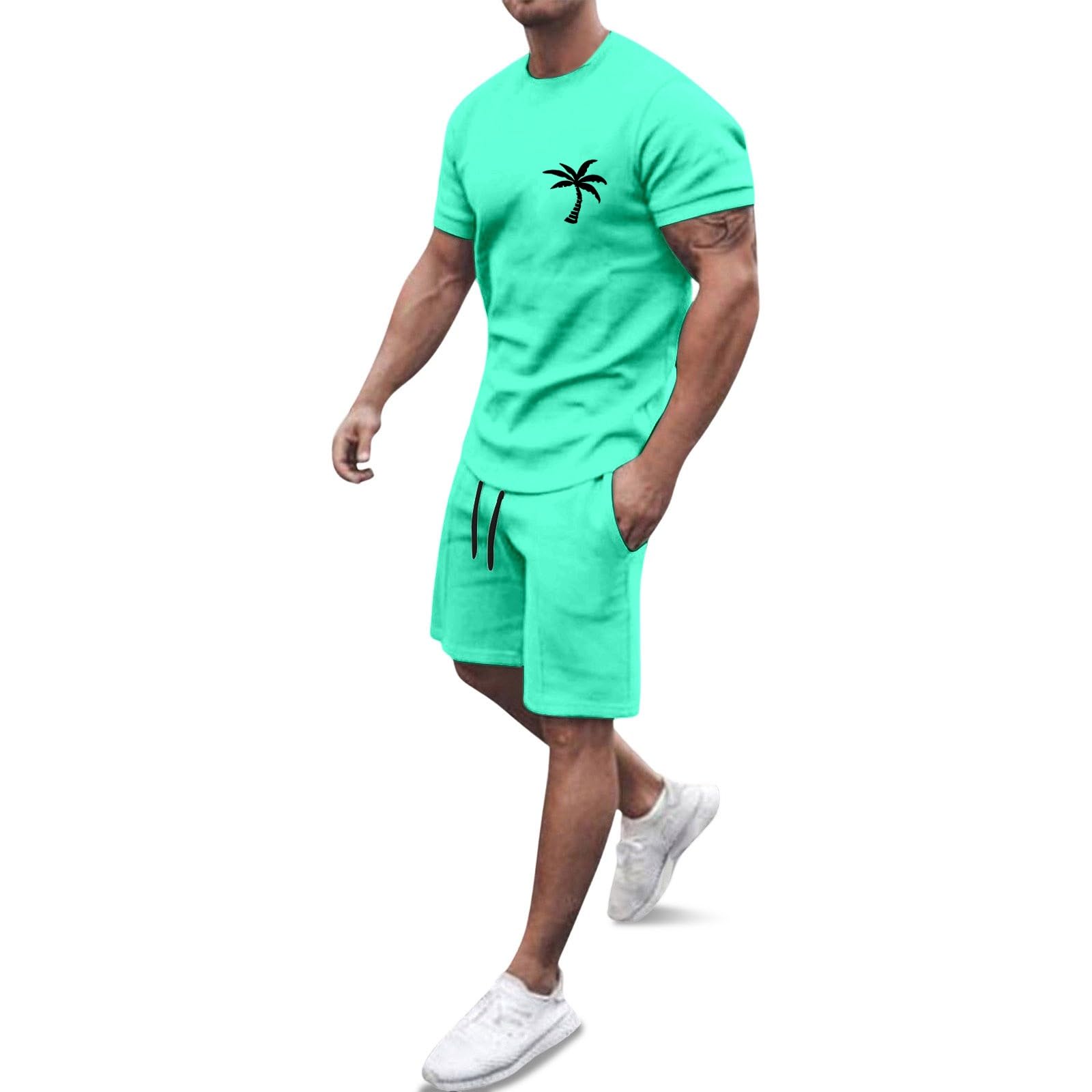 Générique Men's 2-Piece Set Shorts and T-Shirt Cotton Summer Casual Fashion Sport Breathable Tracksuit Outfit Casual Beach Holiday Vintage A143