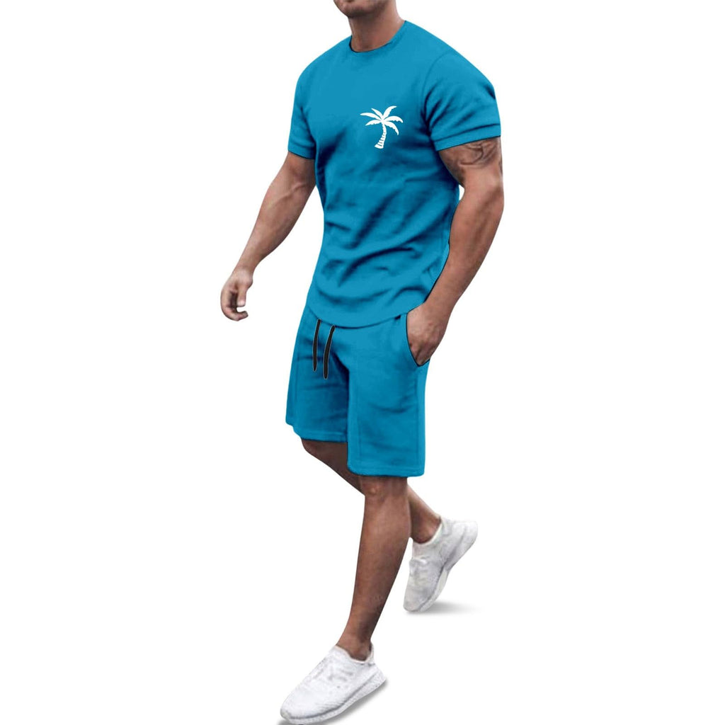 Générique Men's 2-Piece Set Shorts and T-Shirt Cotton Summer Casual Fashion Sport Breathable Tracksuit Outfit Casual Beach Holiday Vintage A143
