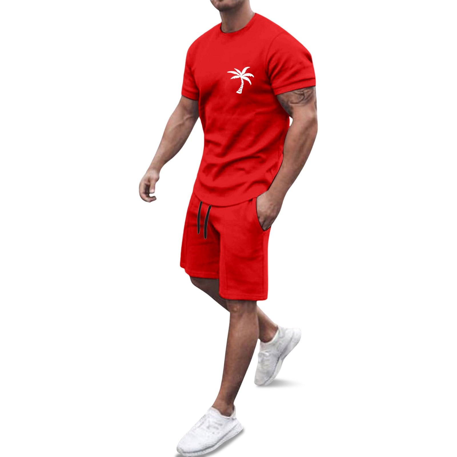 Générique Men's 2-Piece Set Shorts and T-Shirt Cotton Summer Casual Fashion Sport Breathable Tracksuit Outfit Casual Beach Holiday Vintage A143