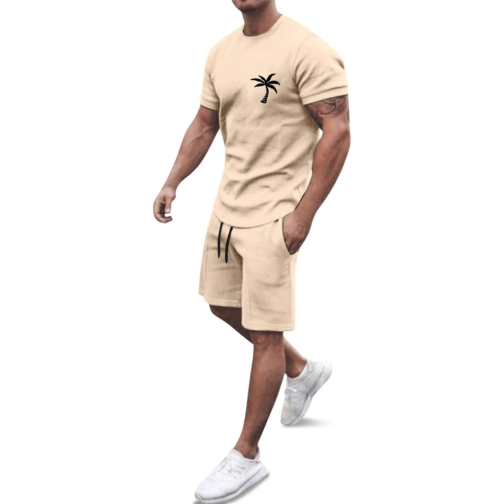Générique Men's 2-Piece Set Shorts and T-Shirt Cotton Summer Casual Fashion Sport Breathable Tracksuit Outfit Casual Beach Holiday Vintage A143