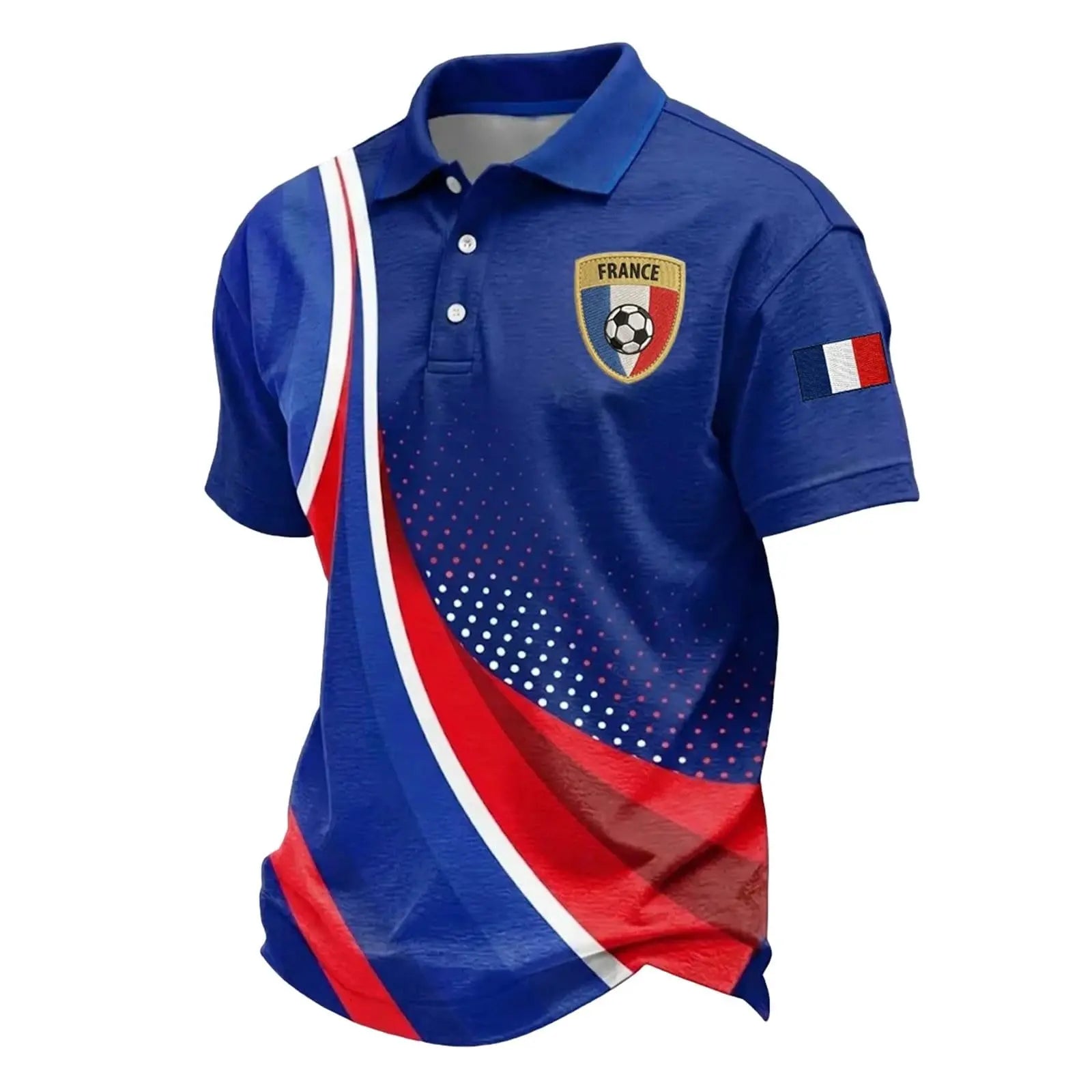 Men's 2026 football jersey, breathable fan sports t-shirt, blue and white, front view. Image 30 of 94.