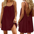 Women Summer Dress Linen Beach Dress Backless Drawstring Comfortable Midi Dress with Spaghetti Straps for Living Room Holiday and Leisure