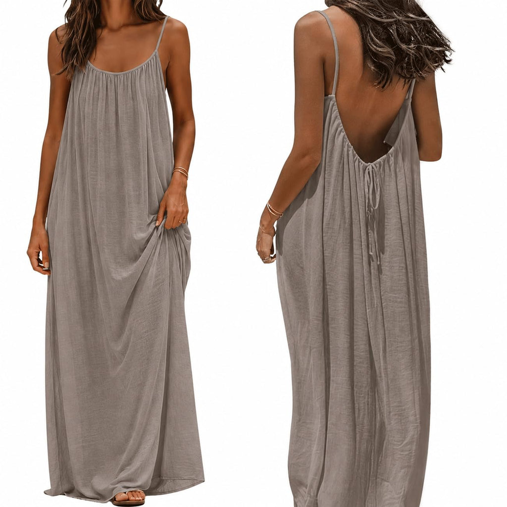 nnOuOnn Women's Backless Cami Dress Summer 2026 Sleeveless Long Casual Summer Dress Summer Dress Open Back Flowy Summer Dress for Vacation Beach Home Solid Color