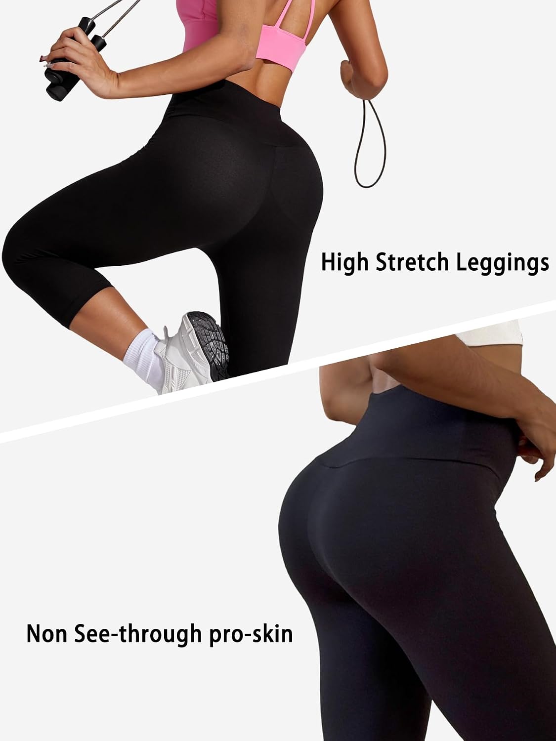 3 Pack Women's High Waisted Capri Pants 5" Super Soft Tummy Control Non See Through Workout Running Yoga