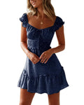 Imily Bela Women Summer Ruffle Dress Elegant A-line Beach Dress High Waist Mini Dress with Drawstring