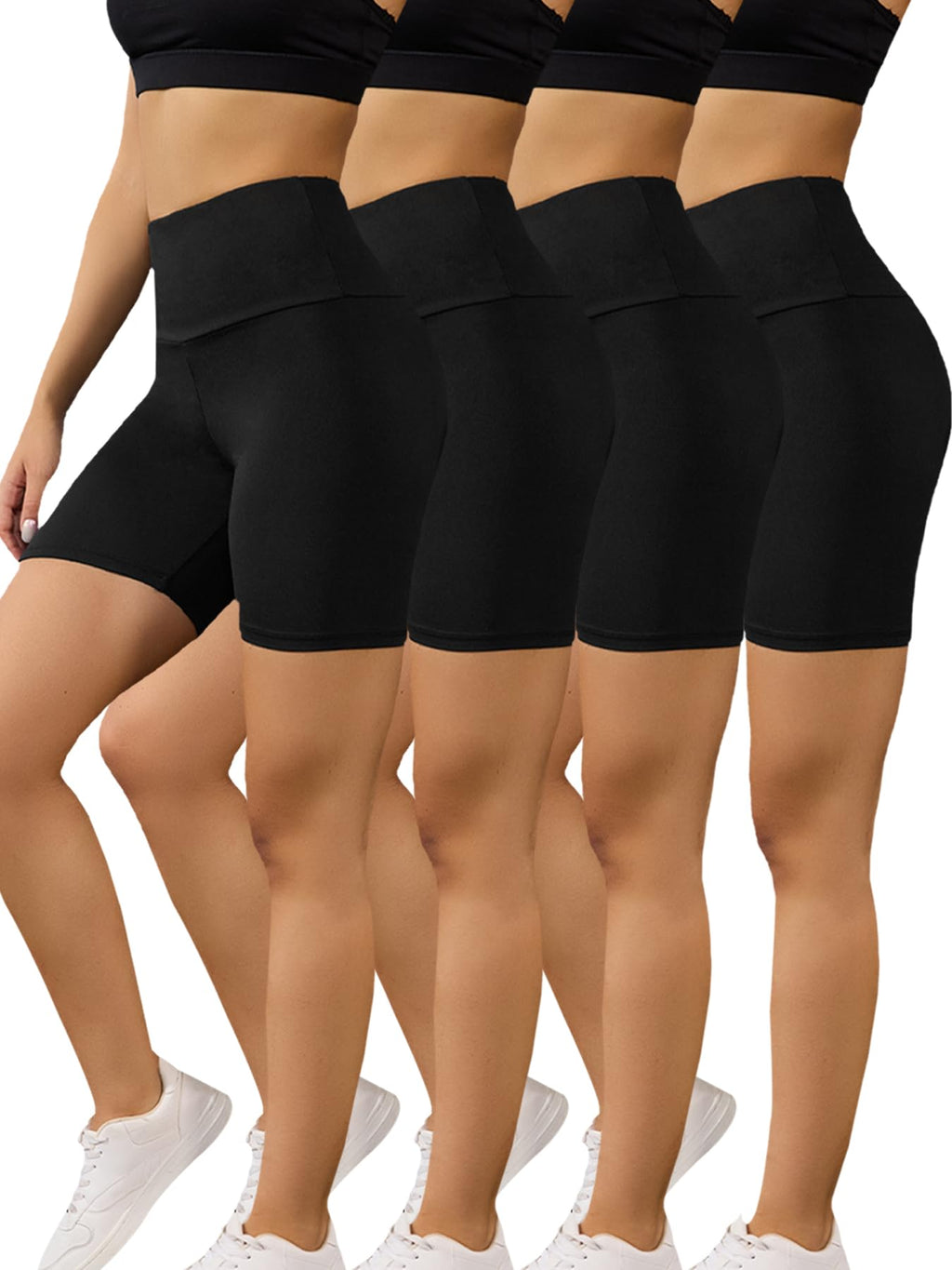 High Waisted Biker Shorts for Women Super Soft Tummy Control Non See Through Workout Running Yoga 6" Inseam 4 Pack