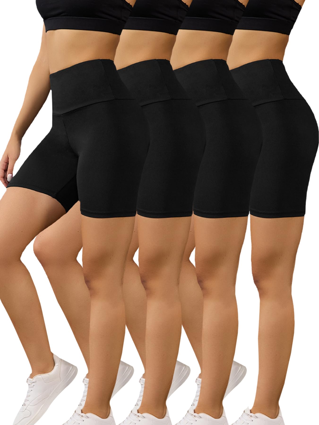 High Waisted Biker Shorts for Women Super Soft Tummy Control Non See Through Workout Running Yoga 6" Inseam 4 Pack