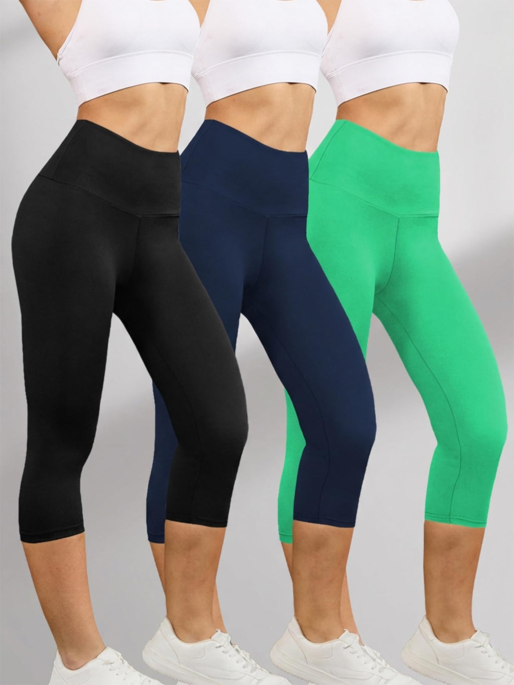 3 Pack Women's High Waisted Capri Pants 5" Super Soft Tummy Control Non See Through Workout Running Yoga