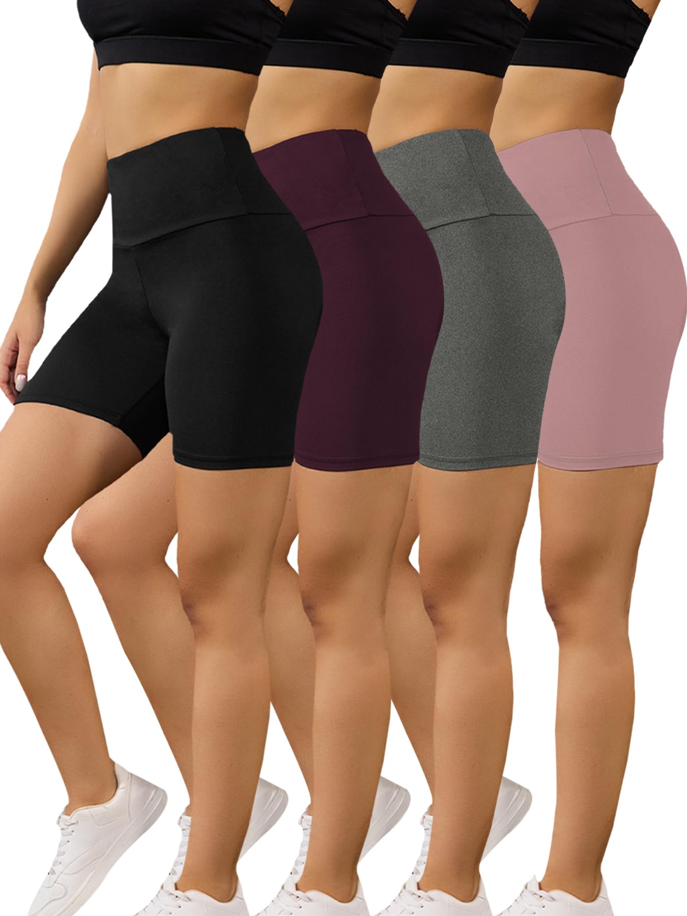 High Waisted Biker Shorts for Women Super Soft Tummy Control Non See Through Workout Running Yoga 6" Inseam 4 Pack