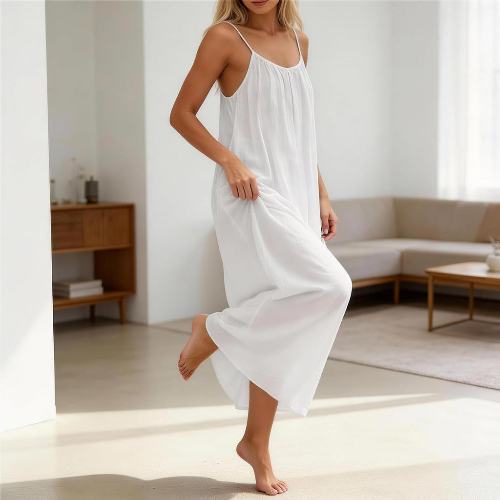 nnOuOnn Women's Backless Cami Dress Summer 2026 Sleeveless Long Casual Summer Dress Summer Dress Open Back Flowy Summer Dress for Vacation Beach Home Solid Color