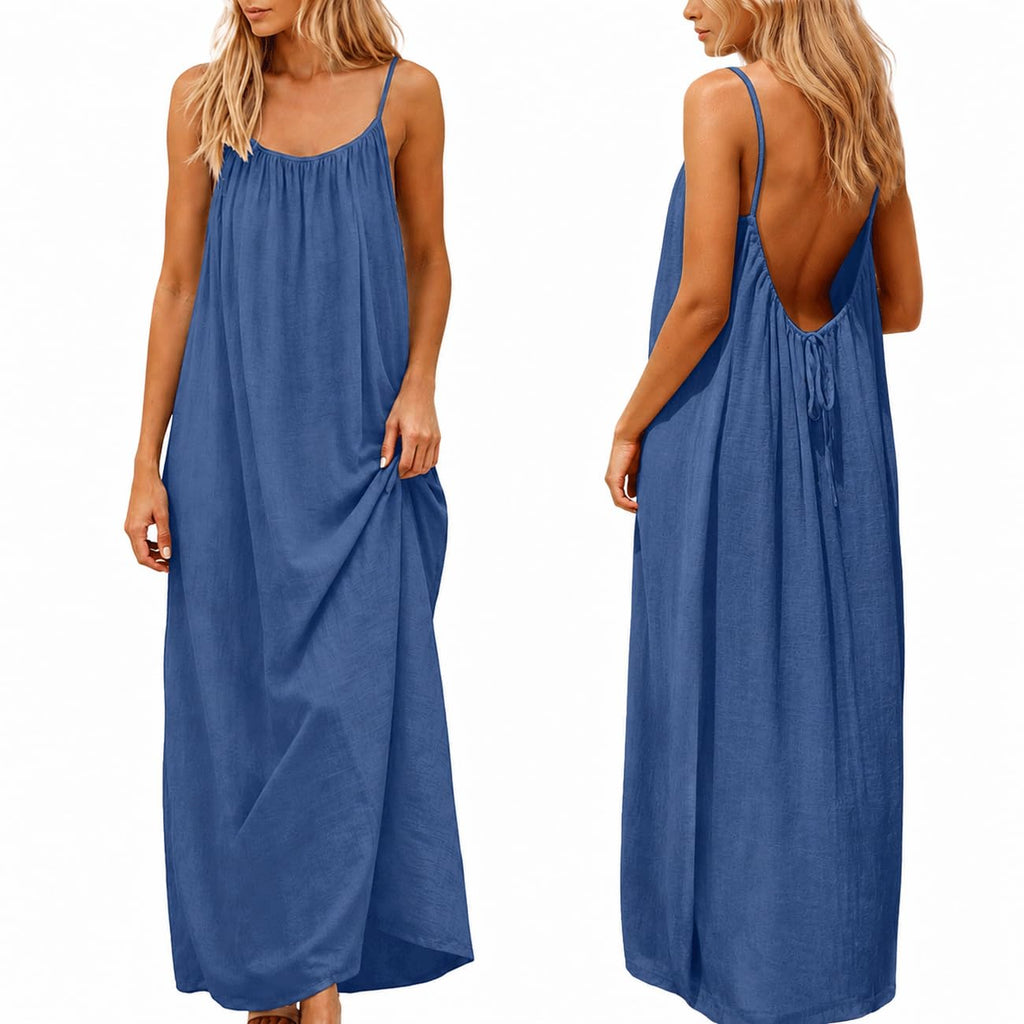 nnOuOnn Women's Backless Cami Dress Summer 2026 Sleeveless Long Casual Summer Dress Summer Dress Open Back Flowy Summer Dress for Vacation Beach Home Solid Color