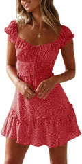 Imily Bela Women Summer Ruffle Dress Elegant A-line Beach Dress High Waist Mini Dress with Drawstring
