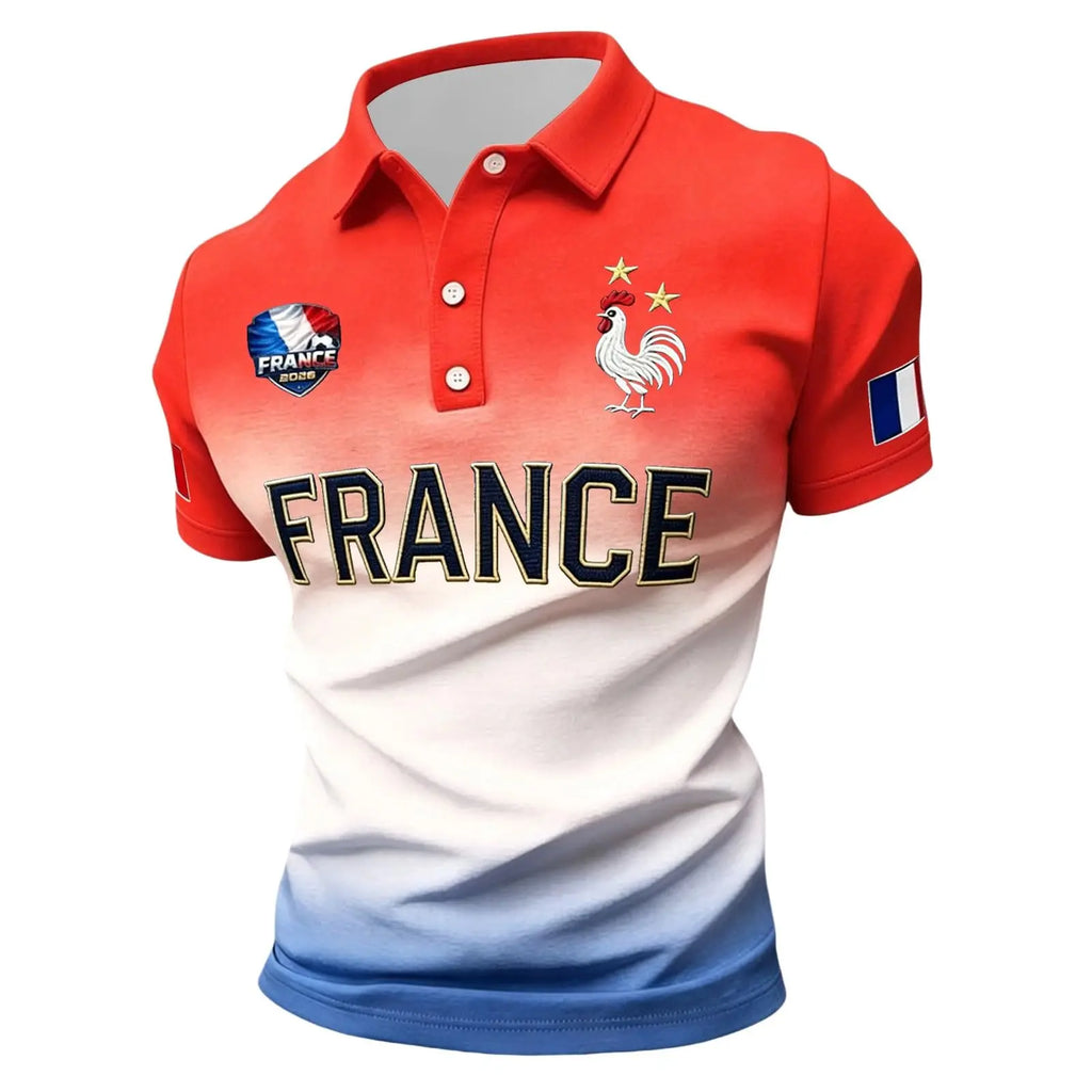France 2026 Men's Football Shirt, Supporter T-Shirt Streetwear, front view, vibrant blue, white trim, dynamic design