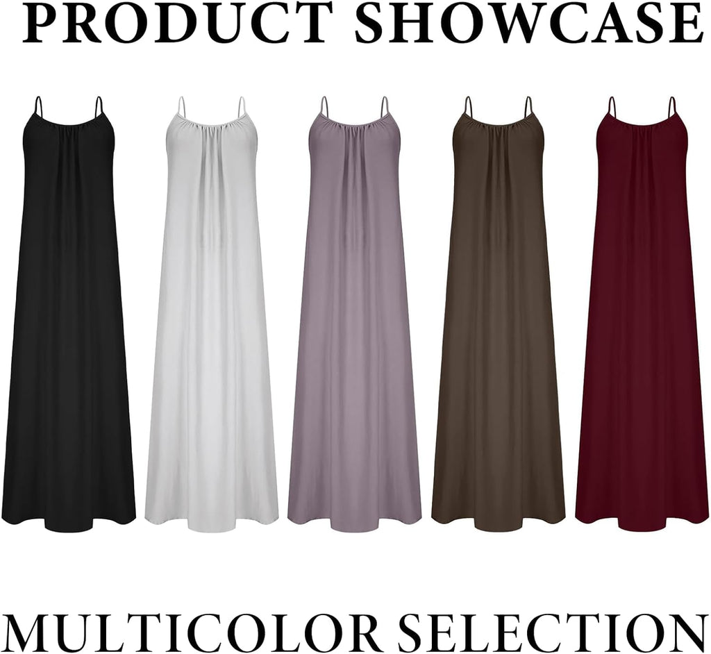 nnOuOnn Women's Backless Cami Dress Summer 2026 Sleeveless Long Casual Summer Dress Summer Dress Open Back Flowy Summer Dress for Vacation Beach Home Solid Color