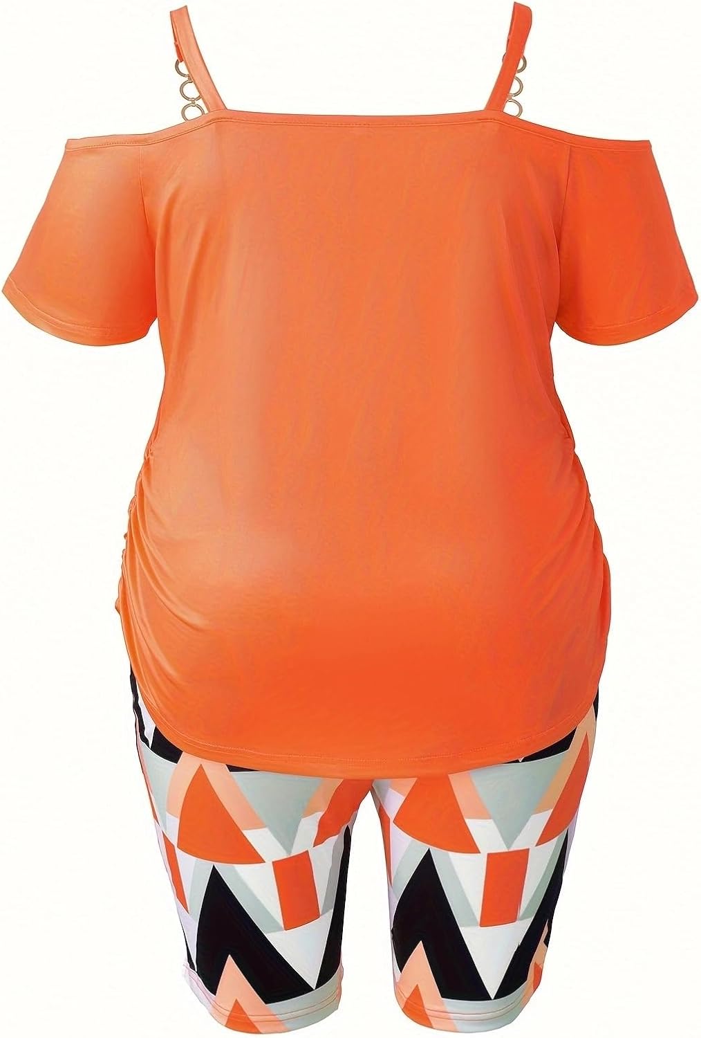Two Piece Outfits for Women, Plus Size Loungewear Set, Casual, Off Shoulder Top, Geometric Print Shorts, Matching Set