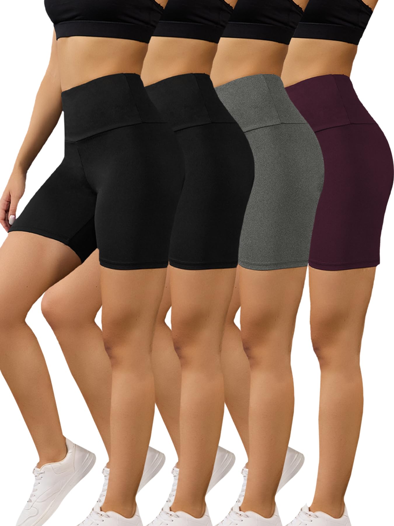 High Waisted Biker Shorts for Women Super Soft Tummy Control Non See Through Workout Running Yoga 6" Inseam 4 Pack