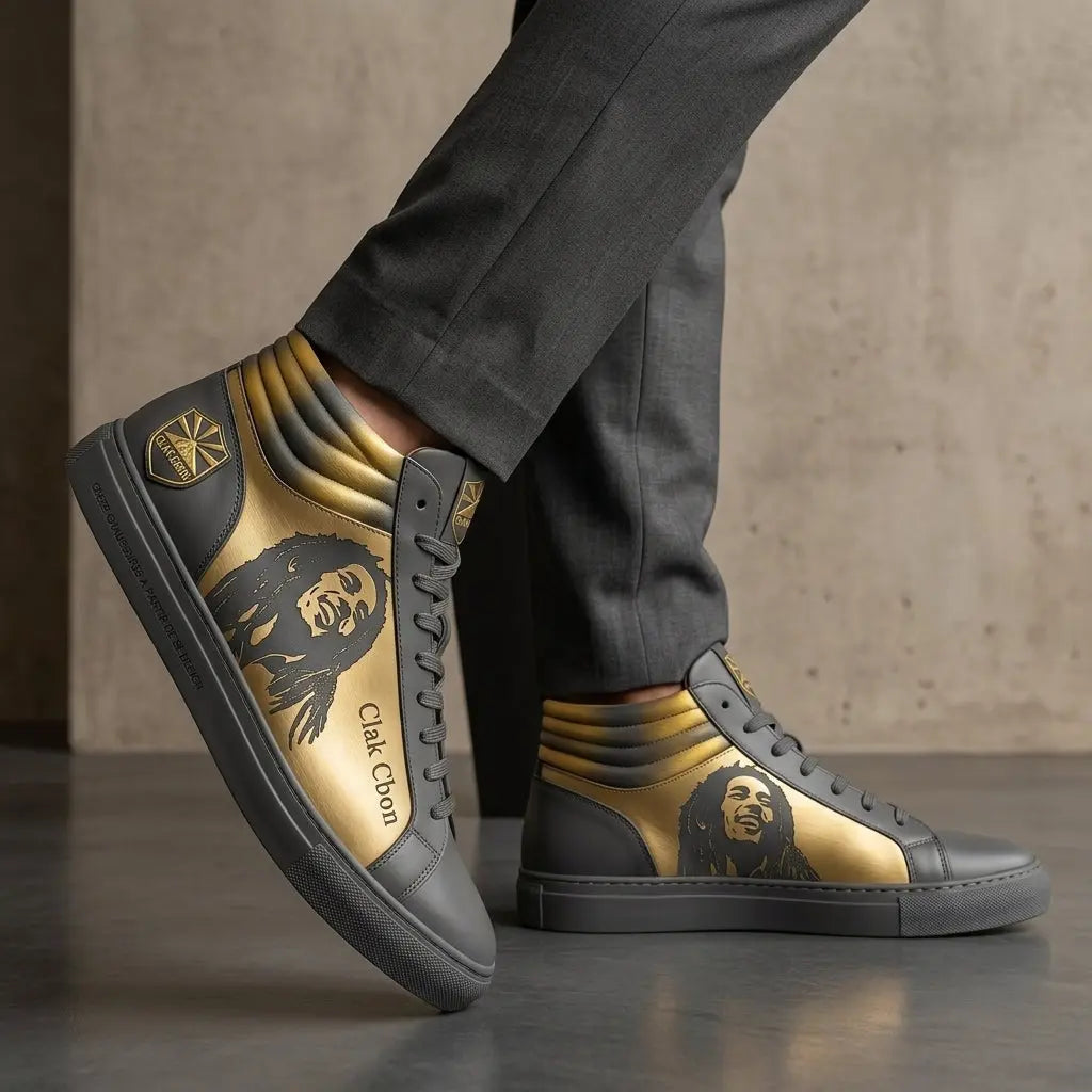 Chaussures sport homme luxe, baskets tendance noires et blanches pour hommes.