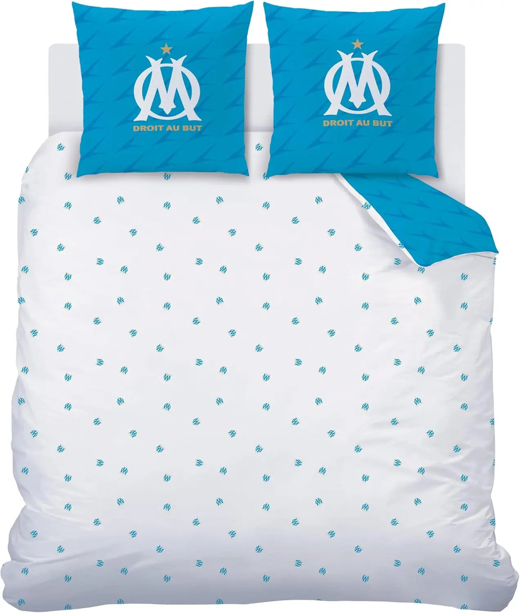 OM Duvet Cover and Pillowcase 100% Cotton – Net Curtain 240 x 220 + 2 to 63 x 63 cm, Blue