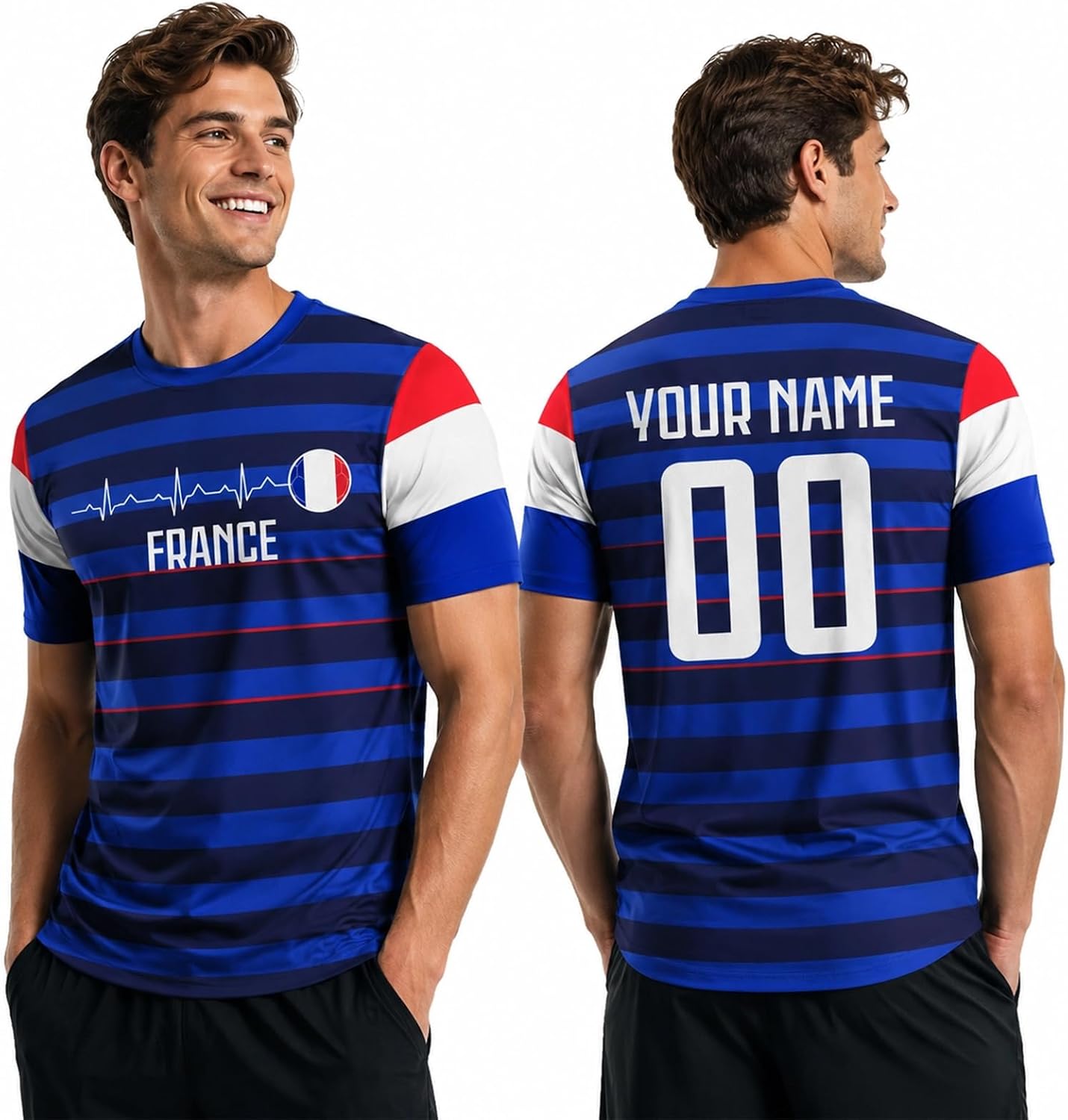 Maillot de Foot Personnalisé France, T-Shirt Sport Personnalisable Nom et Numéro, Enfant et Adulte Tenue de Sport pour Entraînement et Cadeau Football