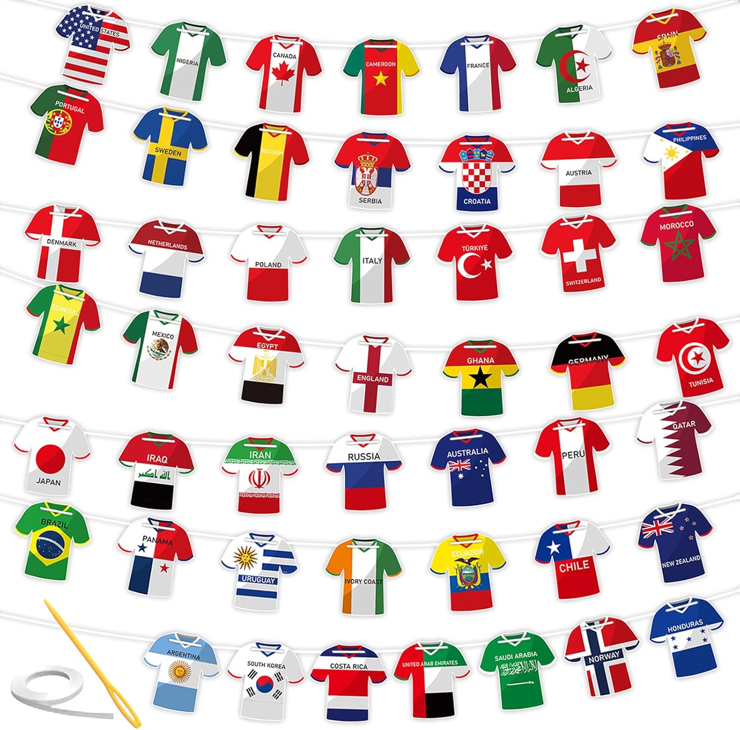 Fanion Guirlande Coupe du Monde 2026 49 Drapeaux - Forme Maillot Foot pour Décoration Fan Zone, Bar & Fête
