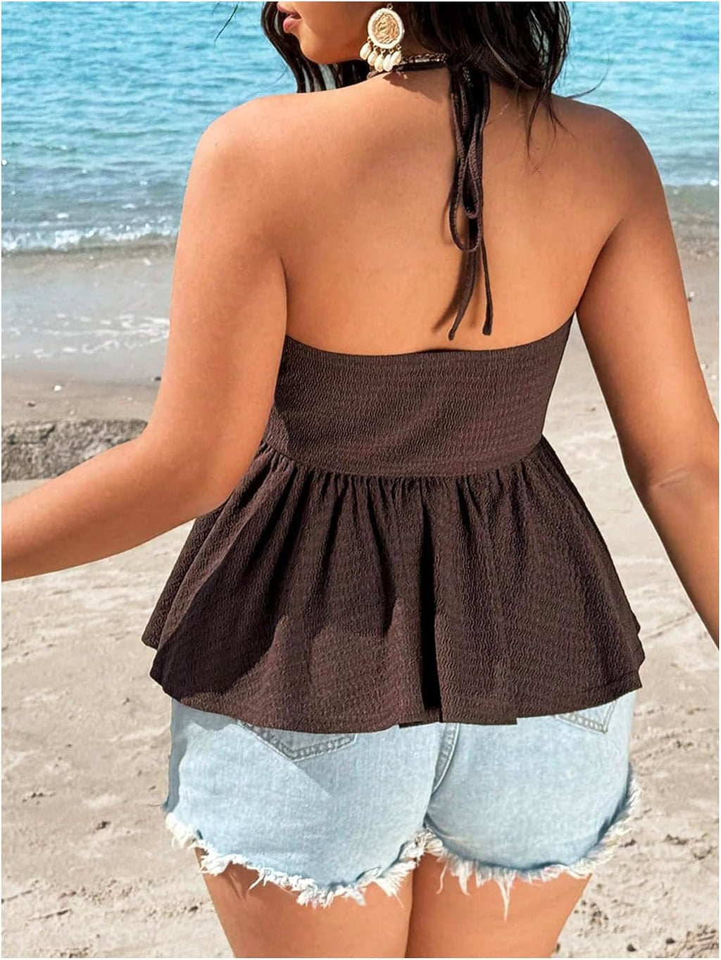 Women's Plus Size Backless Peplum Tops Backless Deep V Neck Sleeveless Summer Holiday Tops