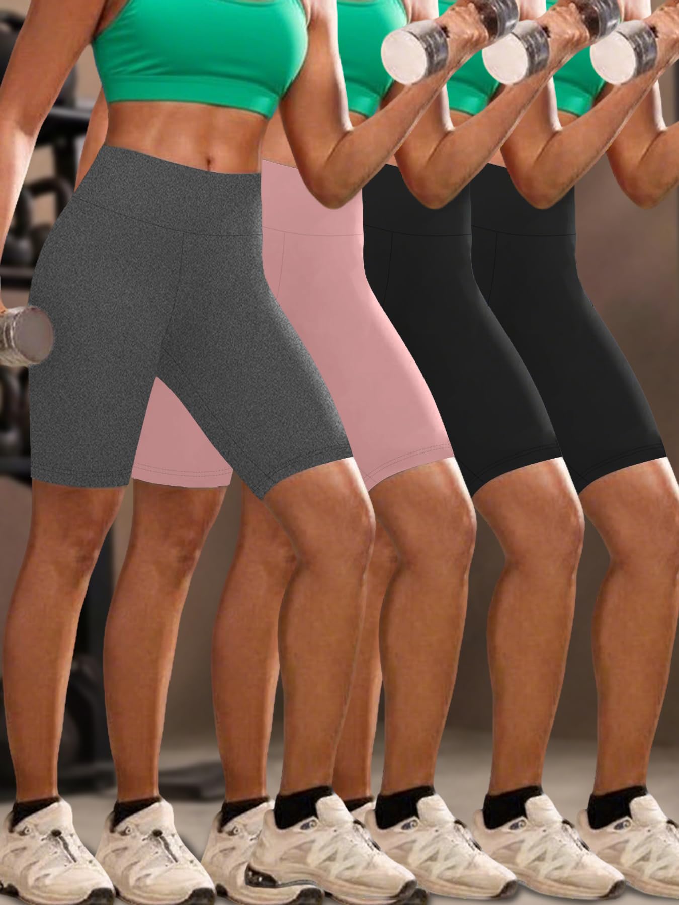 High Waisted Biker Shorts for Women Super Soft Tummy Control Non See Through Workout Running Yoga 6" Inseam 4 Pack