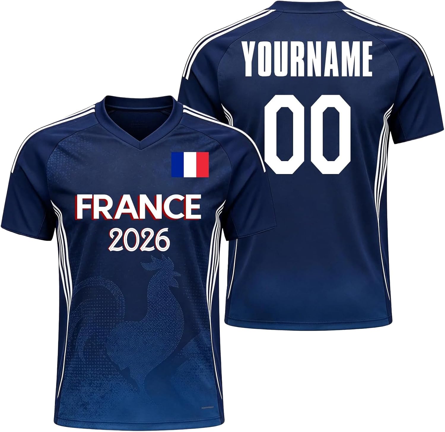 Maillot de Foot Personnalisé France, T-Shirt Sport Personnalisable Nom et Numéro, Enfant et Adulte Tenue de Sport pour Entraînement et Cadeau Football