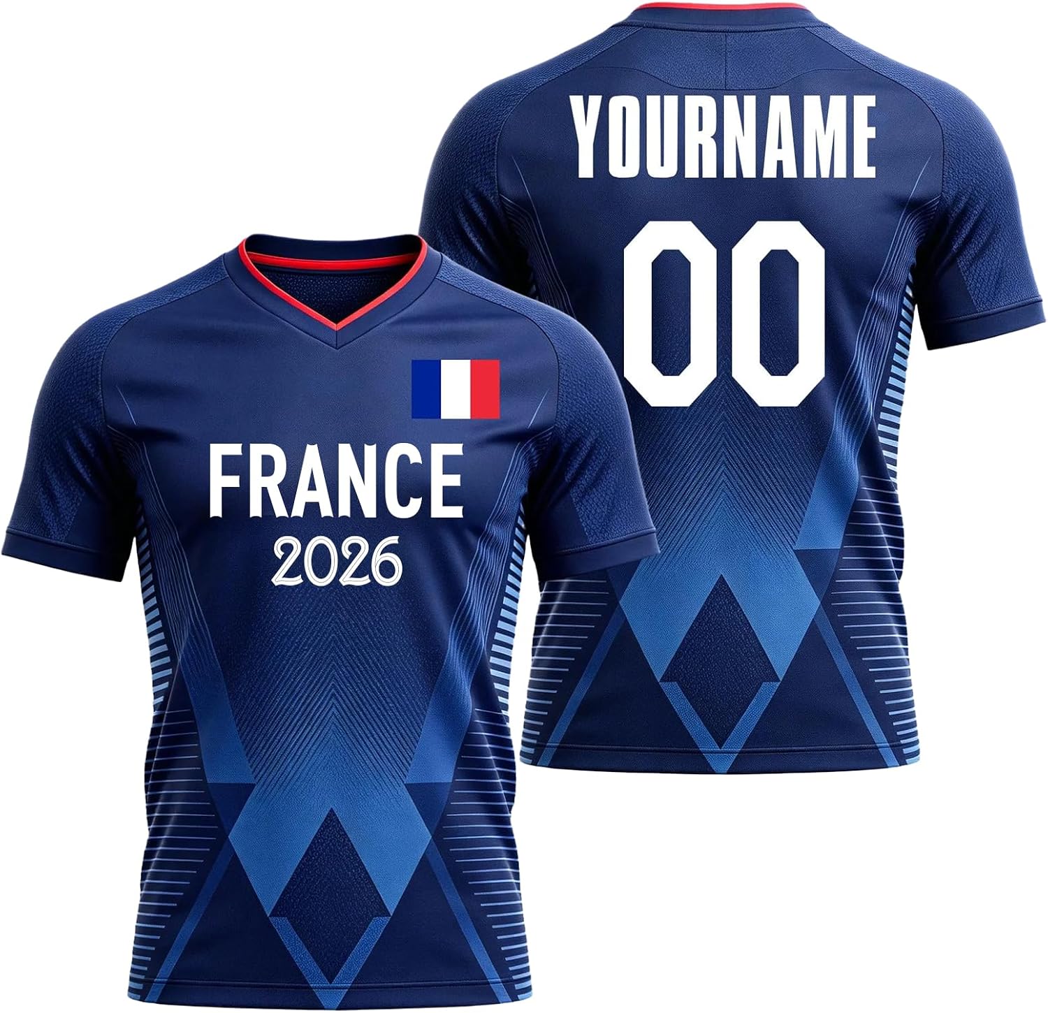 Maillot de Foot Personnalisé France, T-Shirt Sport Personnalisable Nom et Numéro, Enfant et Adulte Tenue de Sport pour Entraînement et Cadeau Football