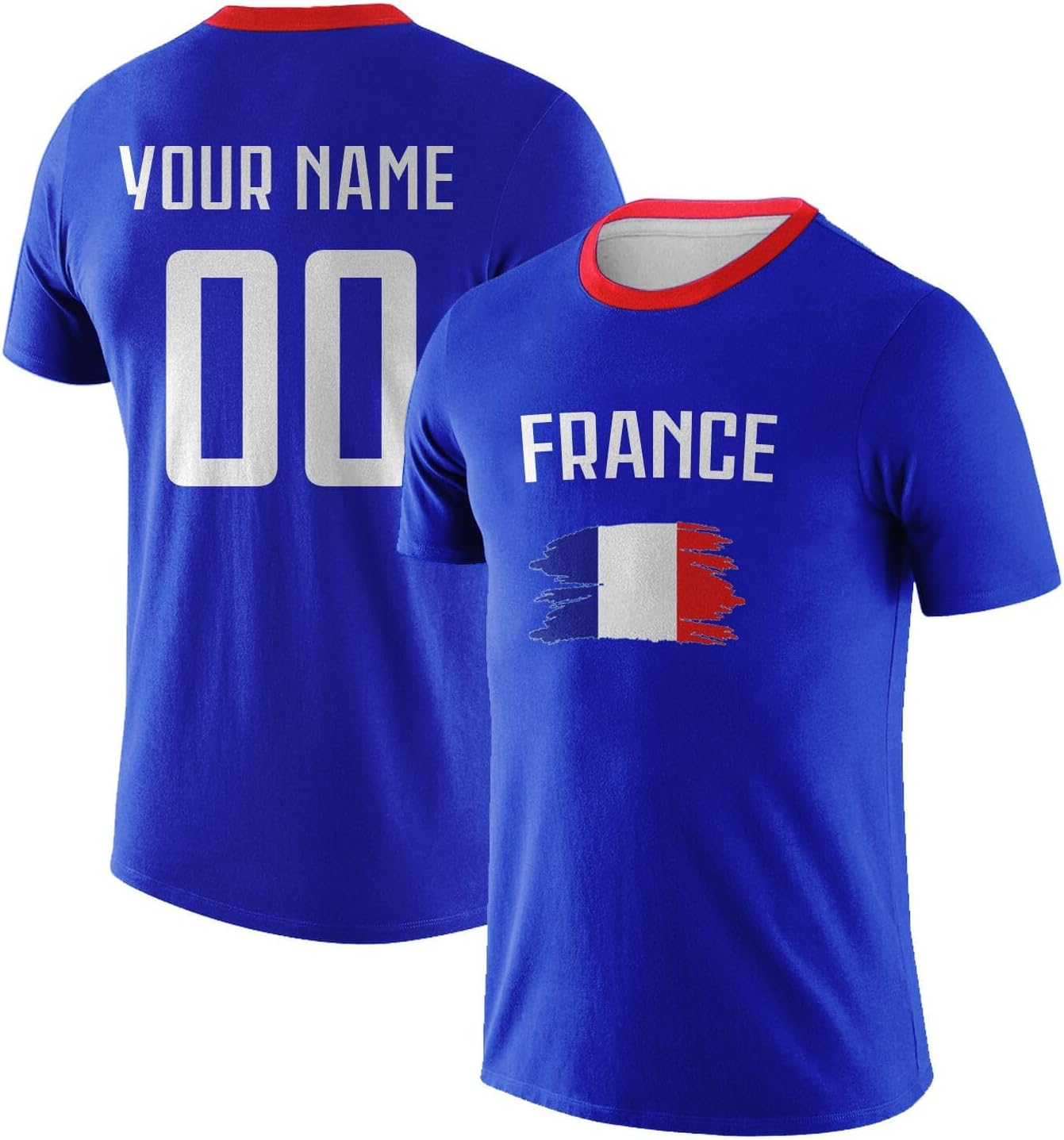 Maillot de Foot Personnalisé France, T-Shirt Sport Personnalisable Nom et Numéro, Enfant et Adulte Tenue de Sport pour Entraînement et Cadeau Football