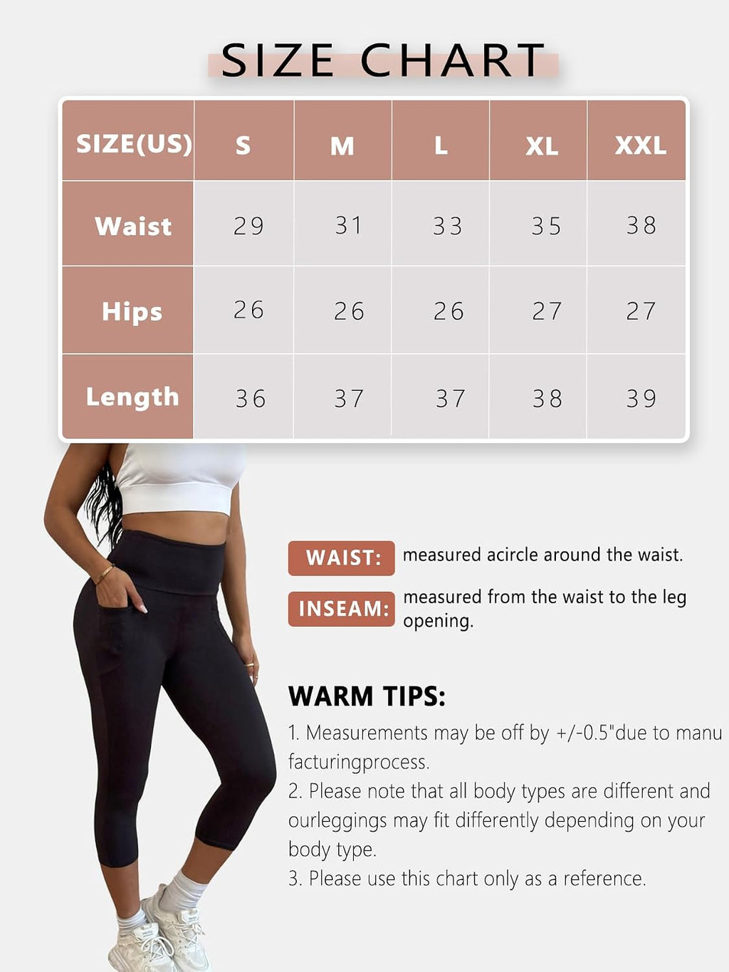 2 Pack Women's 5" High Waisted Capri Pants with Pockets, Super Soft, Tummy Control, Non See Through Workout, Running, Yoga.