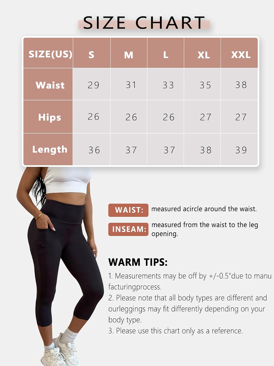 2 Pack Women's 5" High Waisted Capri Pants with Pockets, Super Soft, Tummy Control, Non See Through Workout, Running, Yoga.