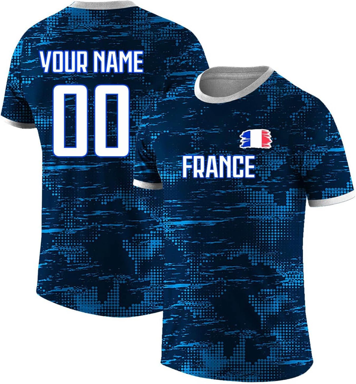Maillot de Foot Personnalisé France, T-Shirt Sport Personnalisable Nom et Numéro, Enfant et Adulte Tenue de Sport pour Entraînement et Cadeau Football