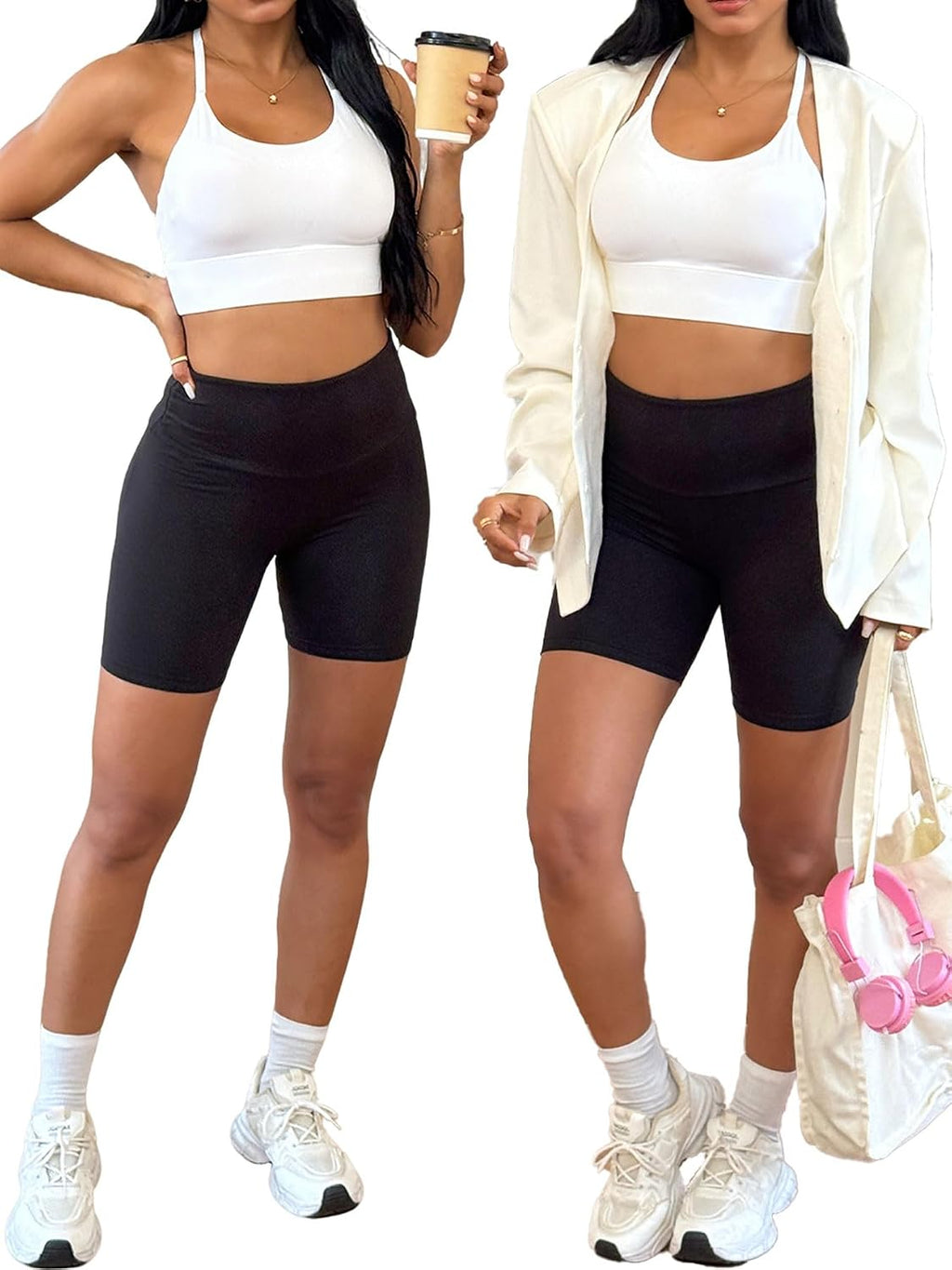 High Waisted Biker Shorts for Women Super Soft Tummy Control Non See Through Workout Running Yoga 6" Inseam 4 Pack