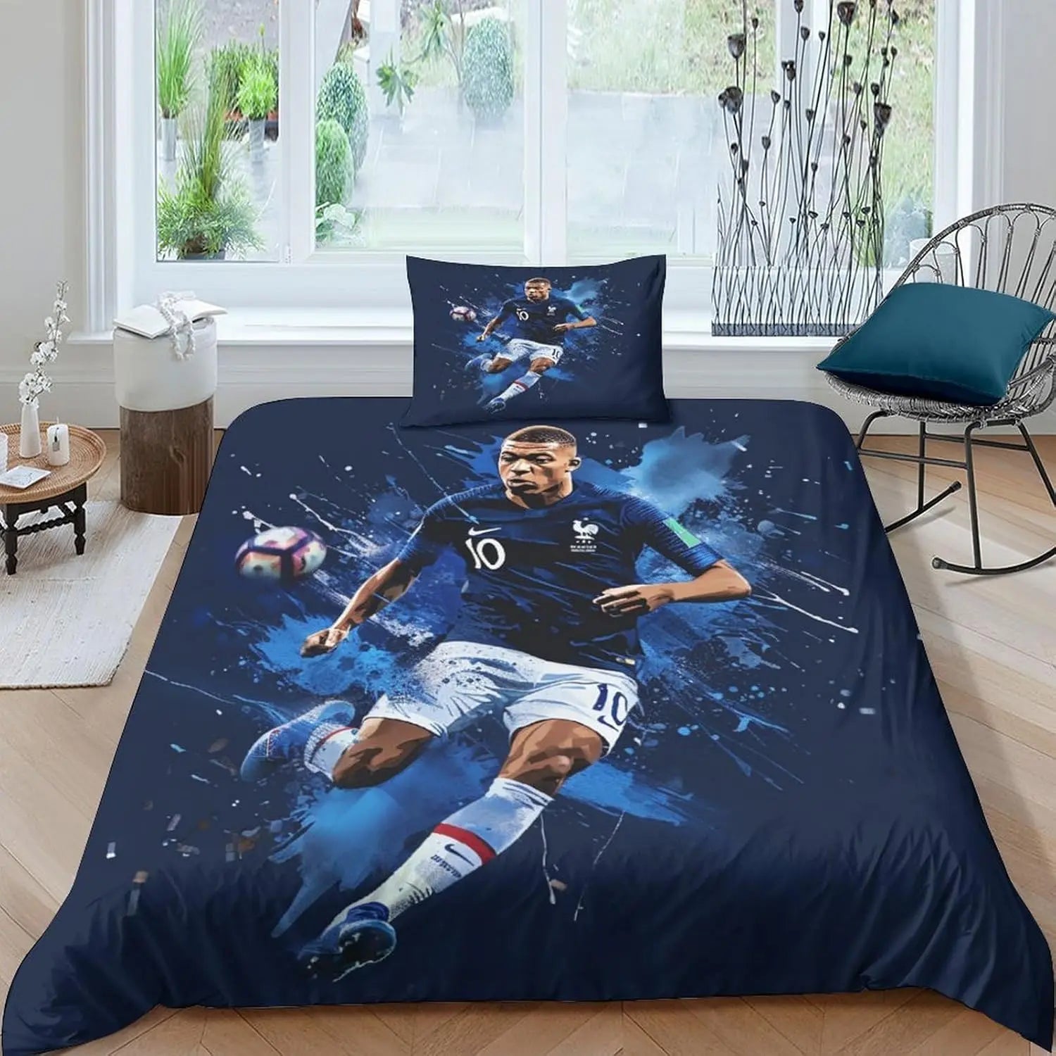 Kylian Mbappe 3D Duvet Cover Set, Microfibre 2-Piece Bedding Set with Zip, Duvet Cover and Pillowcases Single (135 x 200 cm)