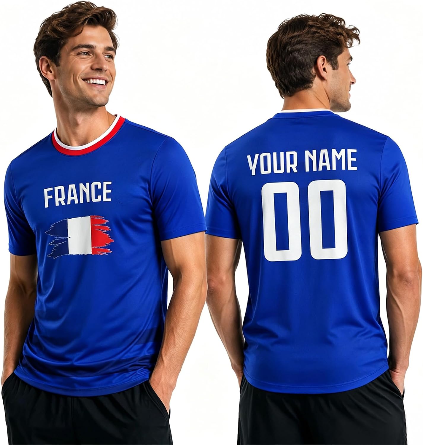 Maillot de Foot Personnalisé France, T-Shirt Sport Personnalisable Nom et Numéro, Enfant et Adulte Tenue de Sport pour Entraînement et Cadeau Football