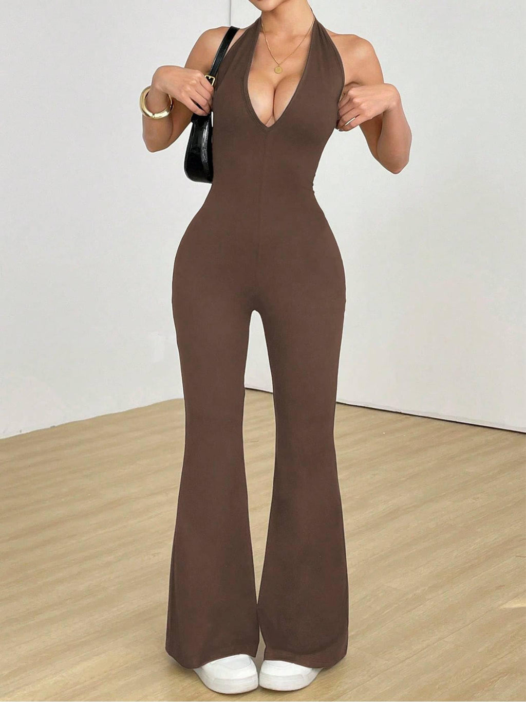 Backless Sleeveless Backless Deep V Neck Casual Flare Leg Jumpsuit