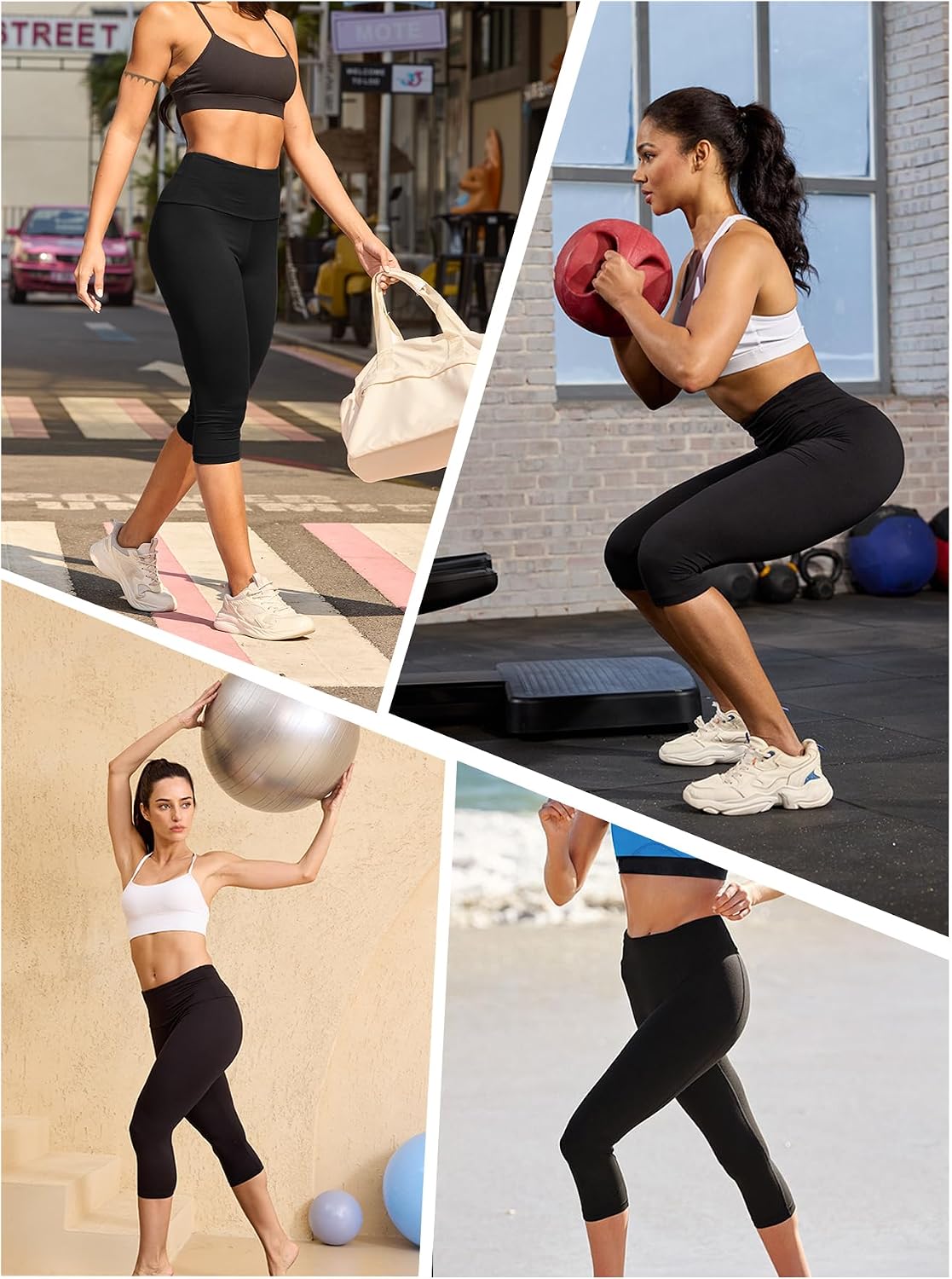 3 Pack Women's High Waisted Capri Pants 5" Super Soft Tummy Control Non See Through Workout Running Yoga
