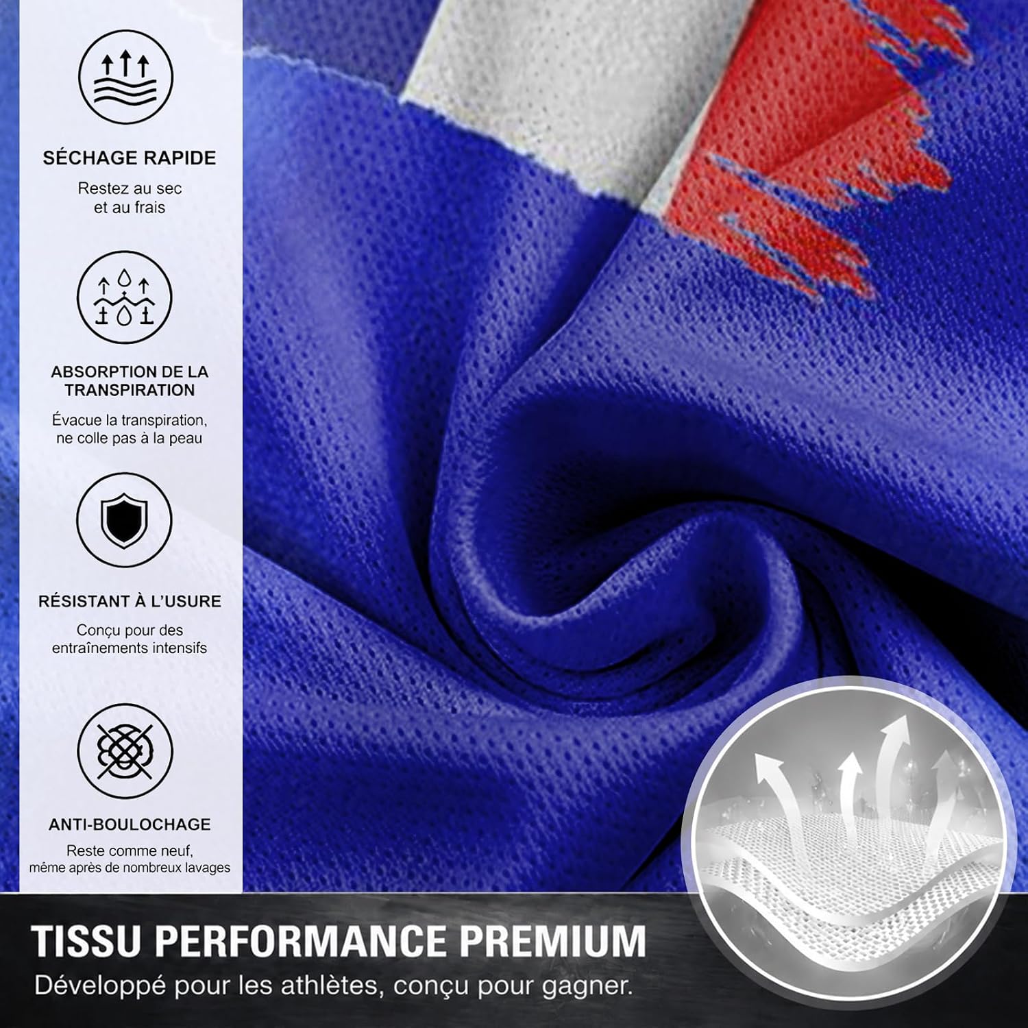Maillot de Foot Personnalisé France, T-Shirt Sport Personnalisable Nom et Numéro, Enfant et Adulte Tenue de Sport pour Entraînement et Cadeau Football