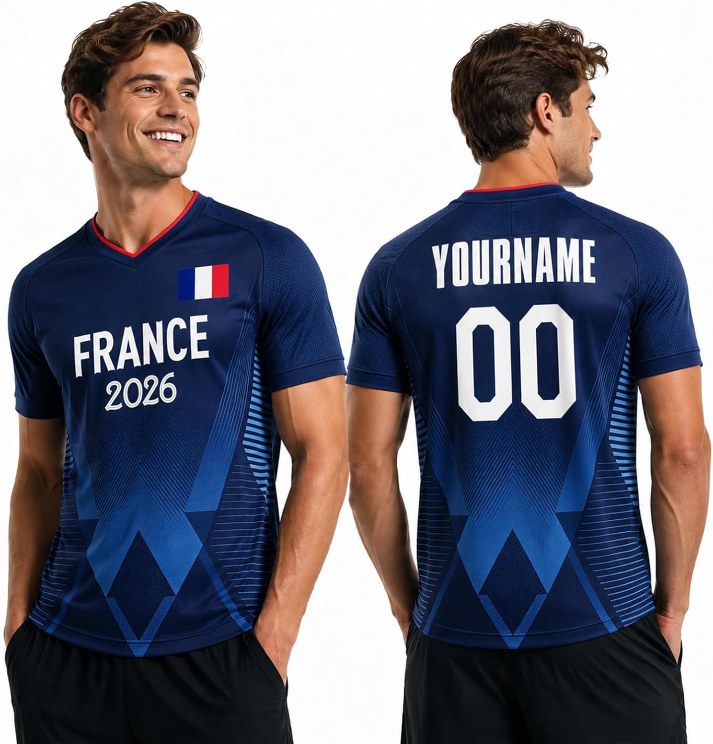 Maillot de Foot Personnalisé France, T-Shirt Sport Personnalisable Nom et Numéro, Enfant et Adulte Tenue de Sport pour Entraînement et Cadeau Football