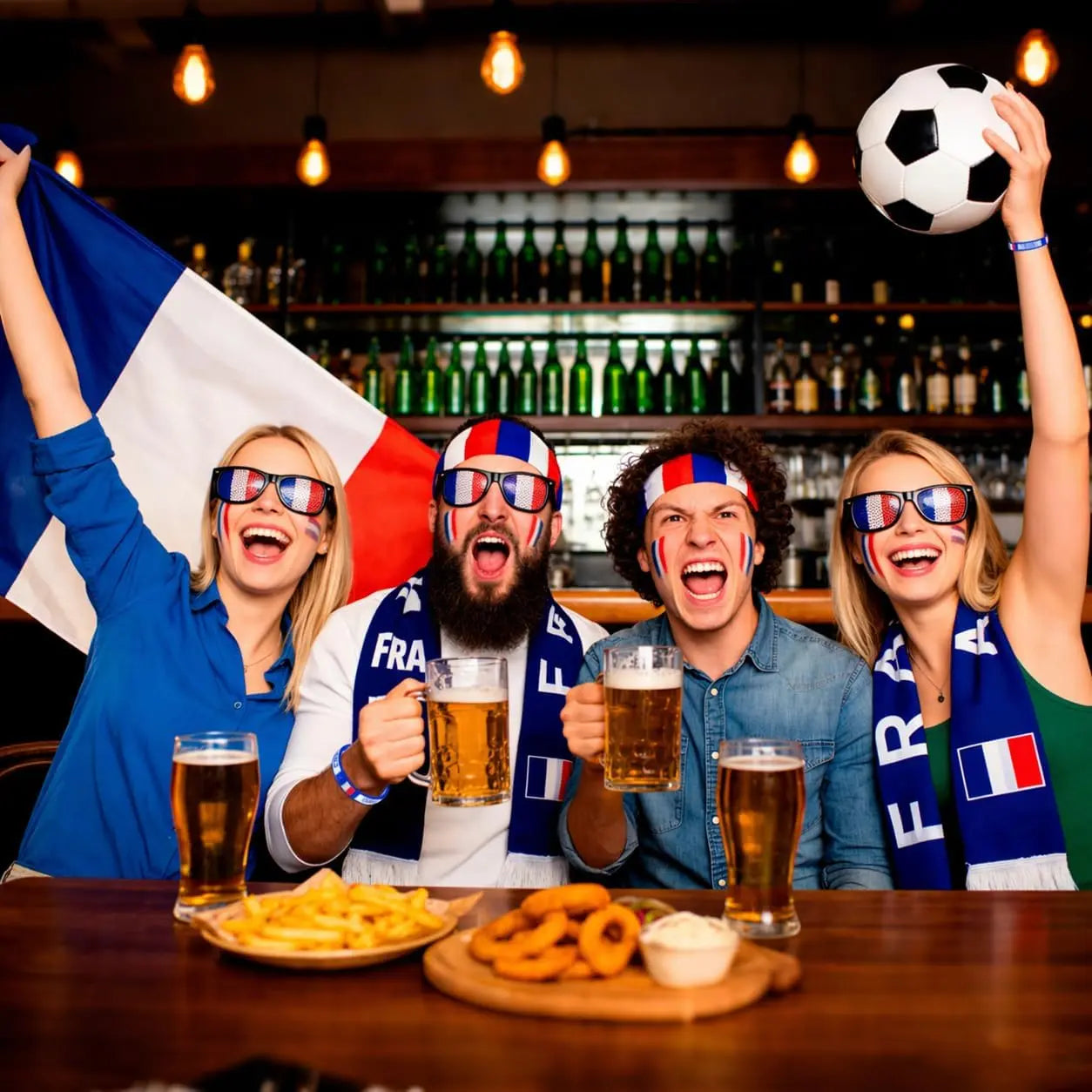 5-Piece France Flag Stand Kit, France Flag Scarf Bracelet Glasses Make-up Headband, Accessories Fan World Cup 2026, France Football Team Jersey, Supporter Kit for Stadium Party