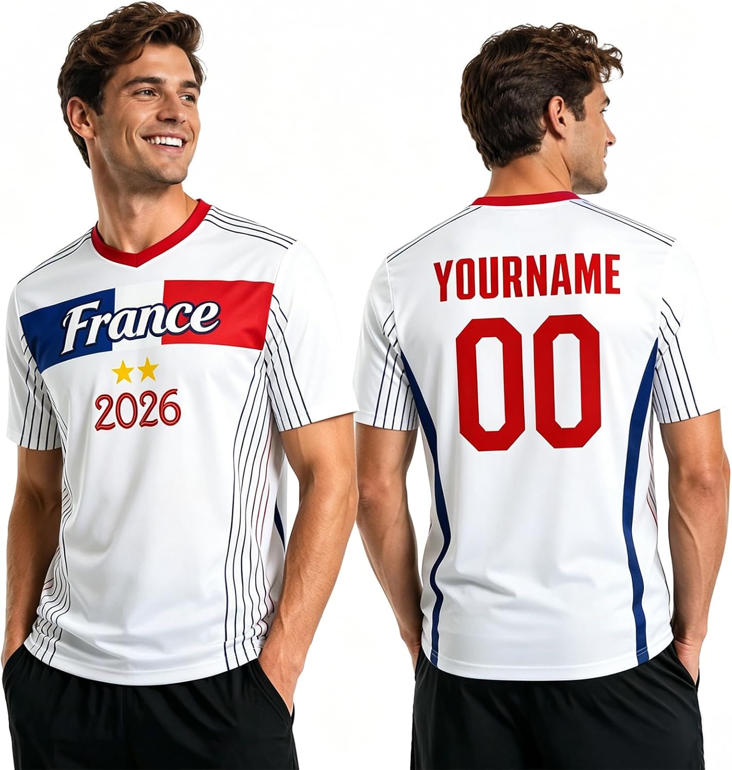 Maillot de Foot Personnalisé France, T-Shirt Sport Personnalisable Nom et Numéro, Enfant et Adulte Tenue de Sport pour Entraînement et Cadeau Football