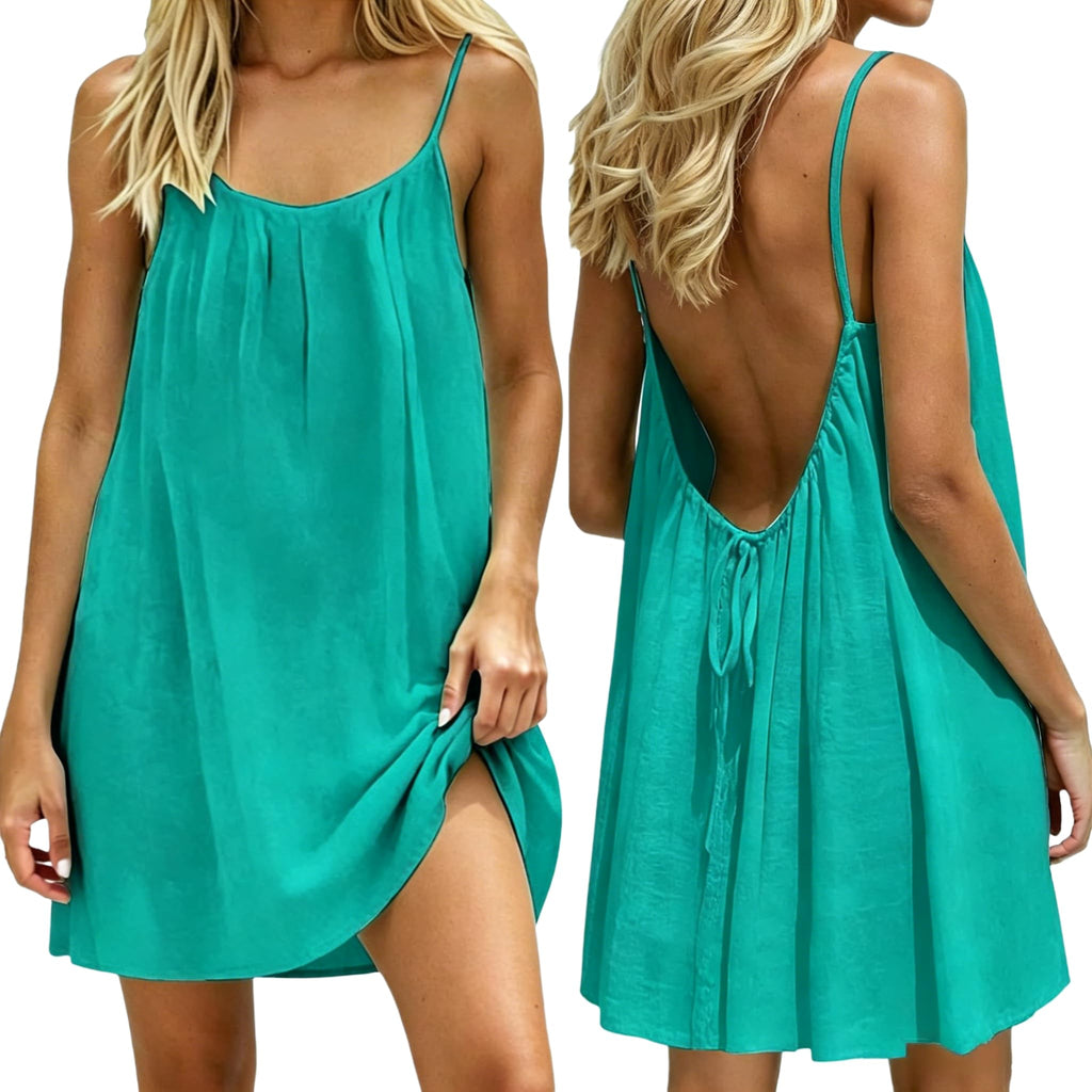Générique Women Summer 2026 Summer Sleeveless Long Summer Casual Flowy Open Back Camisole Dress for Vacation Beach Home Solid Color